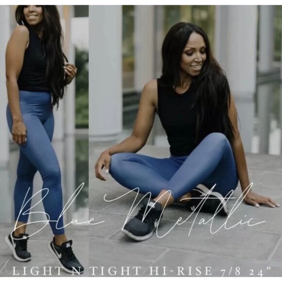 ZYIA Active Blue Metallic Light n Tight Hi-Rise Athletic Leggings Size 8 - 10 M - Picture 10 of 10